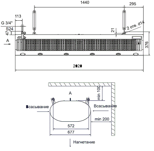 Габаритные размеры тепловой завесы Тепломаш КЭВ-110П6130W
